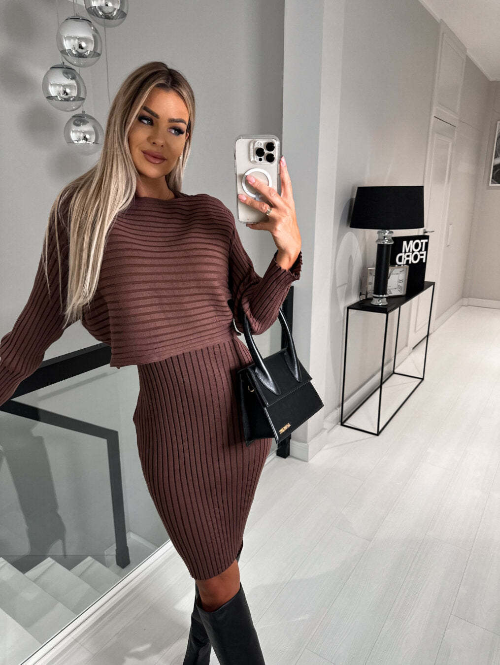 2pcs Suit Women's Solid Long-sleeved Top And Tight Skirt Fashion Autumn Winter Slim Clothing